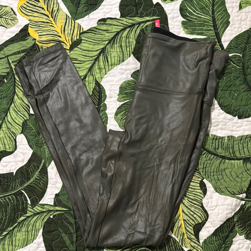 Spanx Olive Faux Leather Leggings